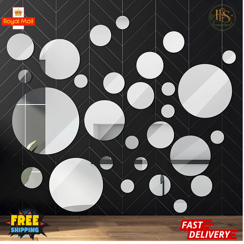 Round mirror tile decals 32pcs - mirror,
